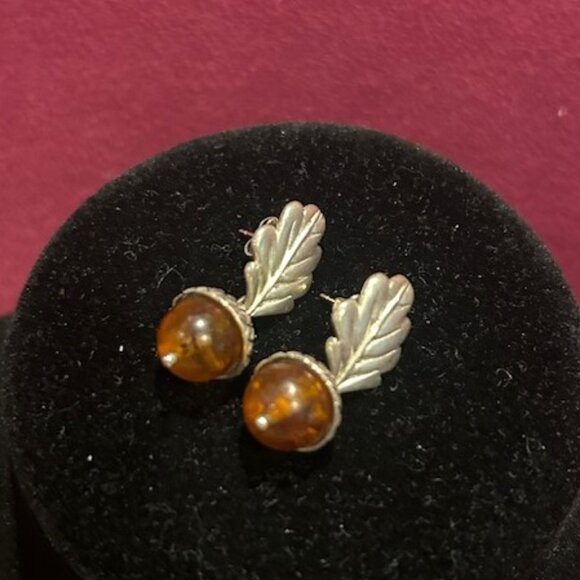 MFA Museum of Fine Arts 925 Silver Leaf Amber Acorn EARRINGS - Picture 5 of 8